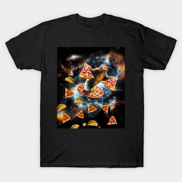 Galaxy Sloth Eating Pizza Taco In Space T-Shirt by Random Galaxy